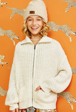 Load image into Gallery viewer, Girls Zip Up Puff Sleeve Knit Jacket