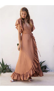 Carmen Maxi Dress- Brown Gold